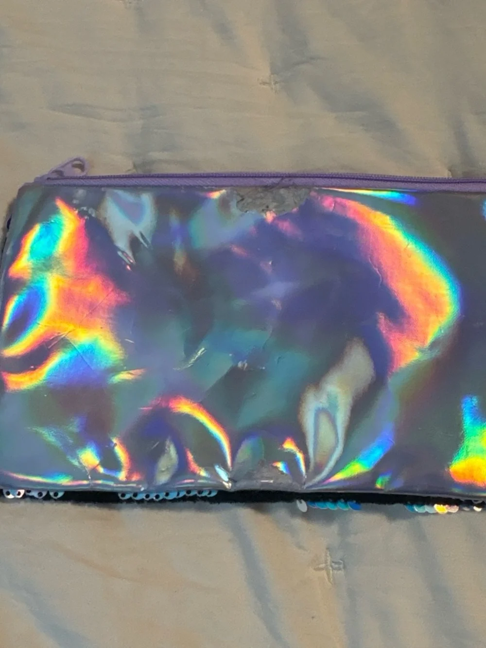 Iridescent Sequin Zip Pouch - Black Base